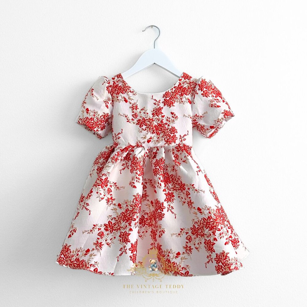NWT Pretty Girls Fine Jacquard Celebration Dress Elegant Floral Red & Gold 3T